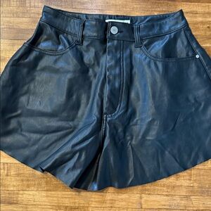 And Now This Women's Faux Leather Flared Shorts Black Moto NWT Size 6 (e1)